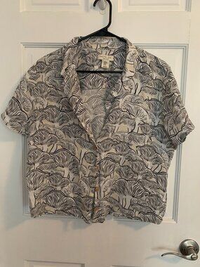 Mushroom patterned short sleeved Linen Button Up Rachel Zoe